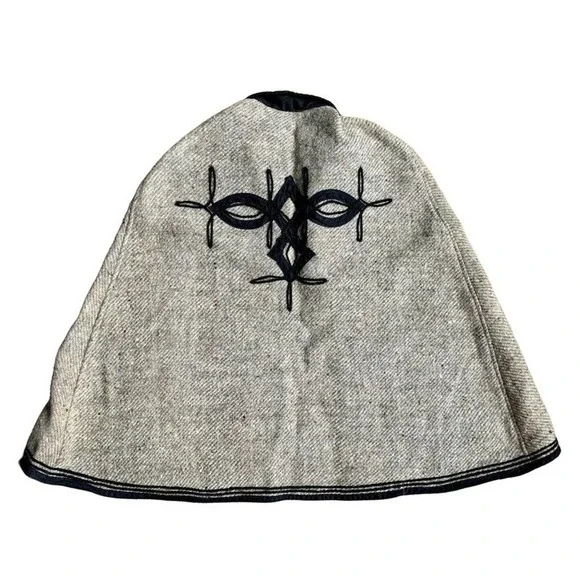 Wool Shoulder Poncho Cape Arm Slits Button Vintage Hand Made